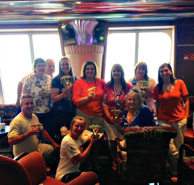 Making new friends through trivia games on the cruise ship.