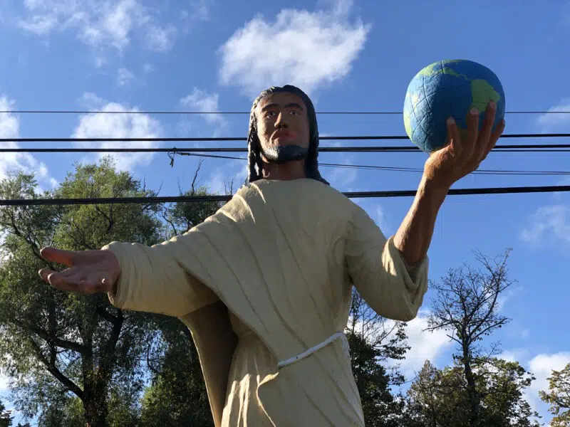 Jesus outside of dinosaur gardens in michigan 