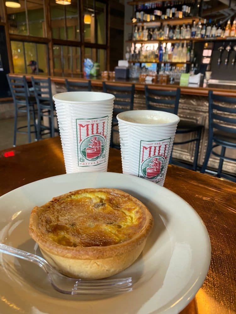 quiche and coffee at the mill