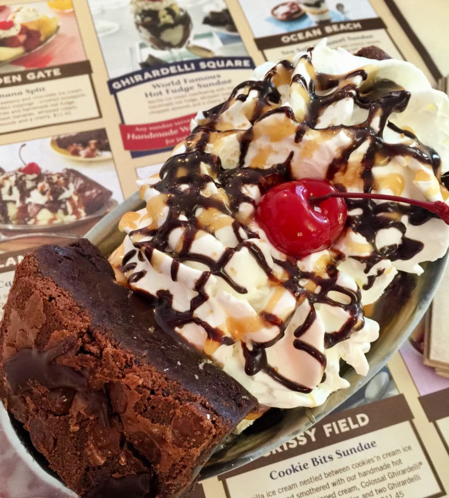 sundae with nuts and cherry from ghiradelli