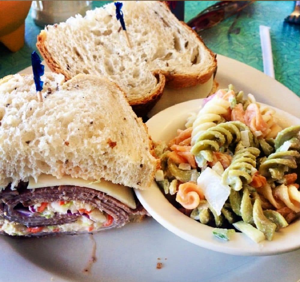 rolled sandwich and pasta salad from beachside cafe