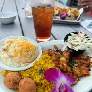 grilled-shrimp-with-grits-slaw-and-rice